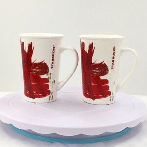Starbucks Coffee Cups Red Poinsetta Holiday 2014 Mug 12 fl oz, Set of 2